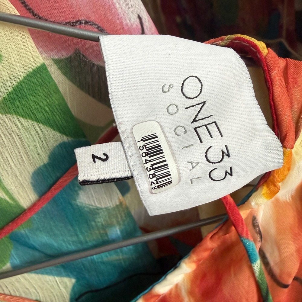 ONE33 Social sz 2 Floral Puff Sleeve Lace Up Back Maxi Dress Multicolor NWOT - Picture 3 of 9